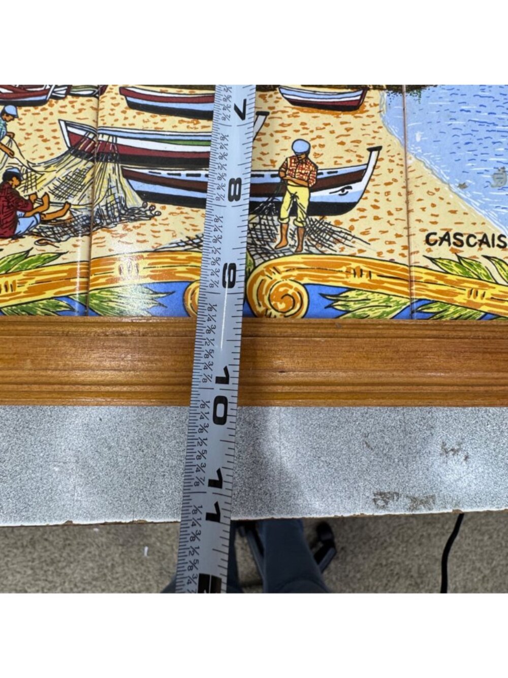 Portuguese Tile Serving Tray Wooden Frame & Handles Cascais Coastal Scene 17X10 - Picture 5 of 9